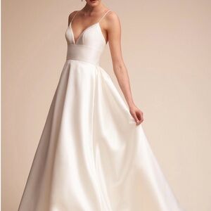 Wtoo Anthropologie White A-Line Wedding Gown with Plunge Neckline